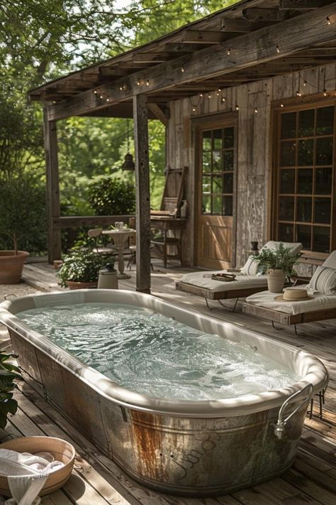 21 Stunning Small Pool Design Ideas for Tiny backyards 11 In Ground Spa Small Backyards, Spa Built Into Deck, Hardscape Ideas Backyard Hot Tub, Dream Backyard Pool Fire Pits, Tiny Backyard Pool Ideas, Outdoor Bathing Area, Small Stock Tank Pool, Natural Looking Hot Tub, Backyards With Hot Tubs