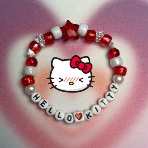 ✰ Sanrio Hello Kitty Kawaii Beaded Stretch Bracelet... - Depop Kawaii Bracelet Beads, Hello Kitty Seed Bead Bracelet, Aesthetic Kandi Bracelets, Kawaii Bracelet Ideas, Y2k Bracelet Ideas, Hello Kitty Bracelet Ideas, Candy Bracelet Ideas, Hello Kitty Bead Bracelet, Braslet Ideas Cute