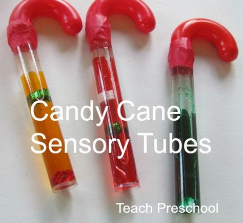 Candy cane sensory tubes are amazing tools for play! See this idea and ways this idea can be extended for more great fun! Sensory Tubes, Candy Cane Crafts, Crafts For Preschoolers, Teach Preschool, Amazing Tools, Christmas Units, Christmas Science, Christmas Week, Sensory Bottles