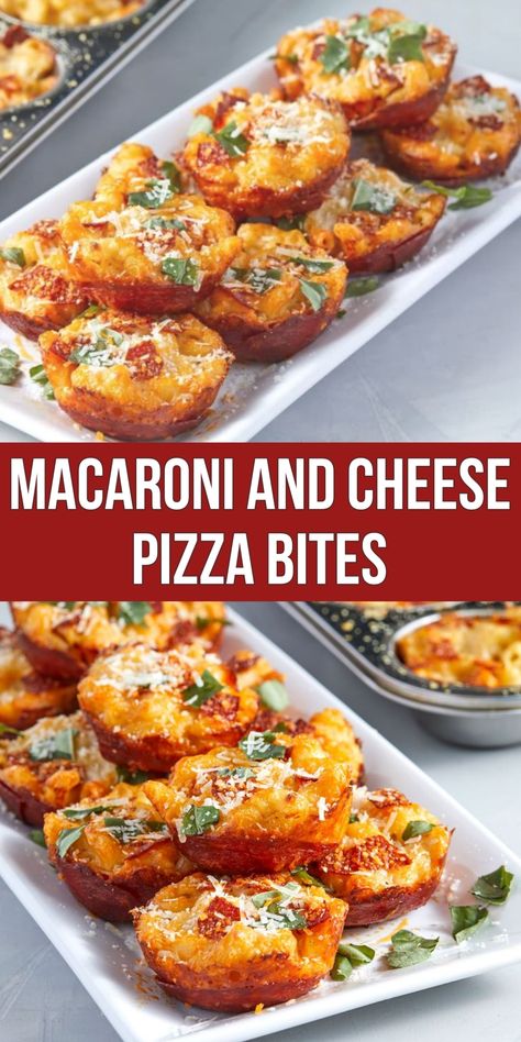 Macaroni and Cheese Pizza Bites - CUCINADEYUNG Pepperoni Appetizers, Macaroni And Cheese Pizza, Mac N Cheese Pizza, Mac N Cheese Bites, Mac And Cheese Pizza, Pizza Cups, Mac And Cheese Bites, Easy Mac And Cheese, Pizza Bites