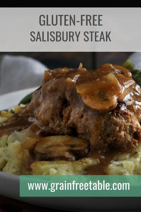 Gluten Free Salisbury Steak Recipe, Gluten Free Salisbury Steak, Salisbury Steak With Mushroom Gravy, Steak With Mushroom Gravy, Salisbury Steak Recipe, Gluten Free Comfort Food, Easy Steak Recipes, Beef Dinner Recipes, Salisbury Steak Recipes