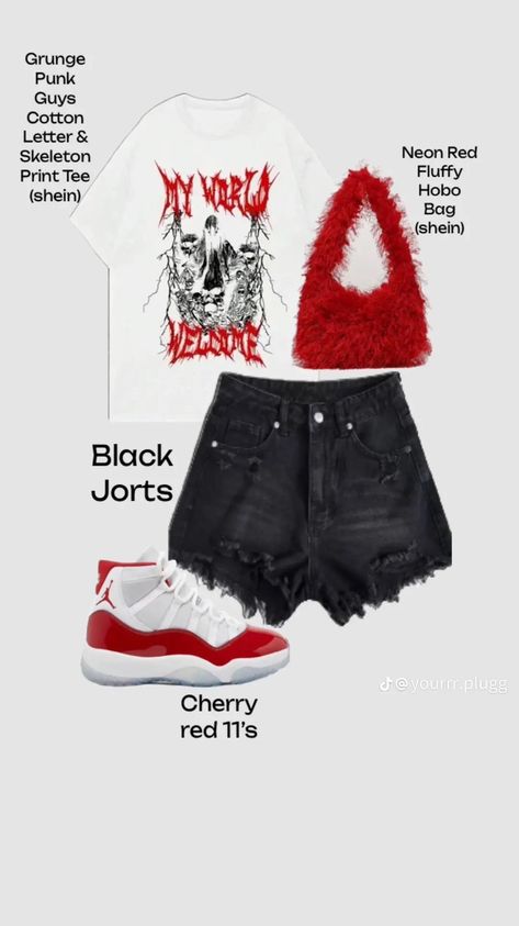 Cherry 11 Outfit, Black Outfits Baddie, Red And Black Outfits Baddie, Cherry 11, Sweet 16 Outfits, Cute Highschool Outfits, Red And Black Outfits, Outfits Baddie, Date Outfit Casual