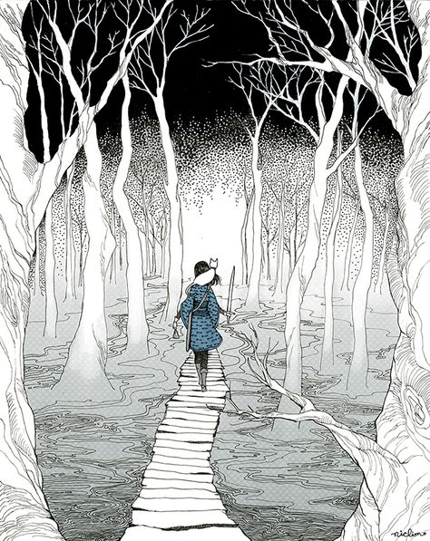 Path Drawing, Ink Illustrations, Art Moderne, In The Woods, Pen And Ink, Character Inspiration, Favorite Books, Art Inspo, Beautiful Art