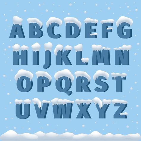 Winter Alphabet, Cute Calligraphy, Bubble Alphabet, Winter Vector, Celtic Fonts, Vector Alphabet, Snow Vector, Comic Font, Free Vector Illustration