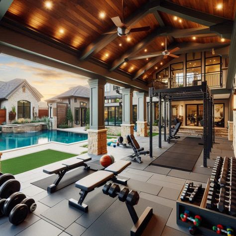 Transform your backyard into a fitness oasis with a home gym and pool. Achieve your fitness goals in style. #HomeGym #OutdoorFitness #HomeGym #GymDesign #PoolDesign Best Home Gym Setup, Home Gym Design Luxury, Backyard Gym, Oasis Pool, Home Gym Setup, Gym Pool, Fitness Retreat, Pool Fitness, Gym Setup