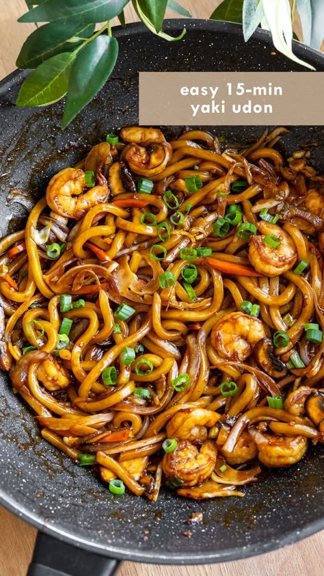 Yaki Udon (Udon Noodle Stir Fry) Udon Chicken Stir Fry, Garlic Udon Noodle Recipe, Teriyaki Udon Noodles Stir Fry, Udon Noodle Stir Fry Chicken, Chicken Udon Noodle Recipe Stir Fry, Udon Noodle Recipe Stir Fry, Teriyaki Udon Noodles, Udon Noodle Stir Fry, Shrimp Noodles Recipes