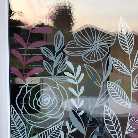 Plant Window Painting, Painted Store Windows, Window Art Spring, Window Marker Ideas, Window Marker Art, Easy Window Painting Ideas, Spring Window Art, Painting On Windows, Charity Shop Display Ideas