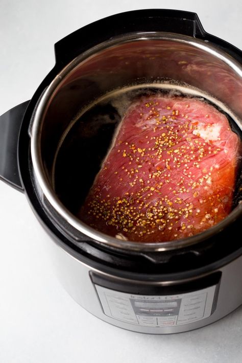 This Instant Pot Corned Beef & Cabbage is made with the help of your electric pressure cooker and finished off under the broiler with a honey-dijon glaze, giving it a perfectly crispy exterior. Slow Cook Corned Beef, Cooking Corned Beef Brisket, Pressure Cooker Corned Beef, Corned Beef Recipes Slow Cooker, Ninja Foodi Grill, Slow Cooker Corned Beef, Cooking Corned Beef, Corn Beef, Cabbage And Potatoes