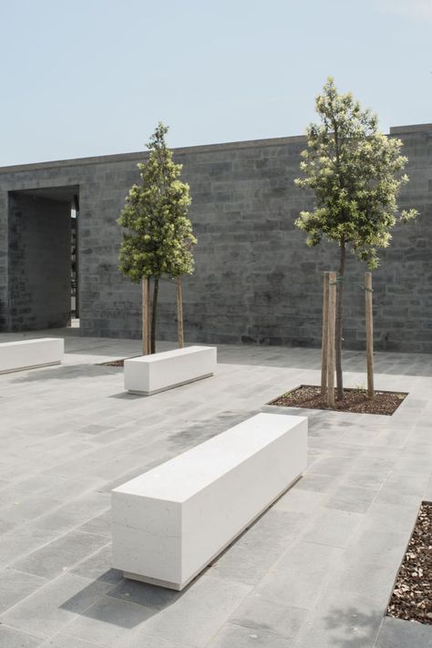 David Chipperfield Architects, Emiliano Zandri / ZA², Lorenzo Zandri · San Michele Cemetery Extension · Divisare Roof Landscape, Door Bench, Barcelona Pavilion, David Chipperfield Architects, David Chipperfield, Backyard Kitchen, Stone Bench, San Michele, Urban Furniture