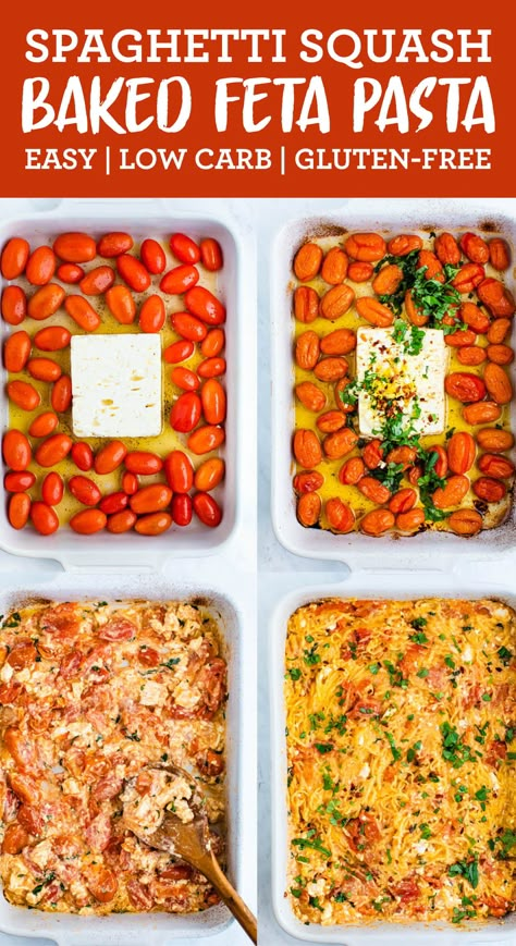 Low Carb Baked Feta Pasta With Tomatoes, Low Carb Baked Feta Pasta, Spaghetti Squash With Roasted Tomatoes And Feta, Roasted Feta Veggies, Feta Squash Bake, Spaghetti Squash And Tomatoes, Low Carb Cherry Tomato Recipes, Spaghetti Squash With Feta Cheese And Tomatoes, Baked Spaghetti Squash With Feta