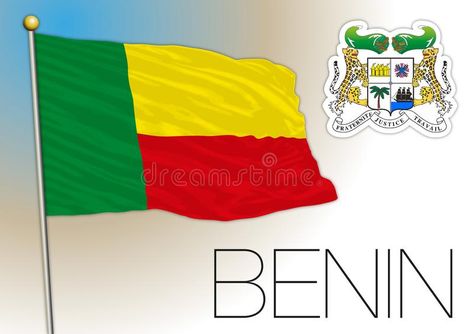 Benin official national flag and coat of arms, Africa. Benin official national flag and coat of arms, vector illustration, African country royalty free illustration Country Illustration, Benin Flag, Flag Signs, County Map, Free Illustration, African Countries, Flags Of The World, National Flag, West Africa