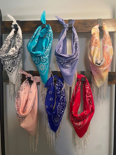 Cotton Bling Bandanas- $17 plus shipping. Dress up for a concert or that nashville trip. Bling Bandanas, Jefferson City Missouri, Nashville Trip, Rhinestone Fringe, Custom Bling, Art Scarves, Paisley Scarves, Cotton Bandanas, Lace Wrap