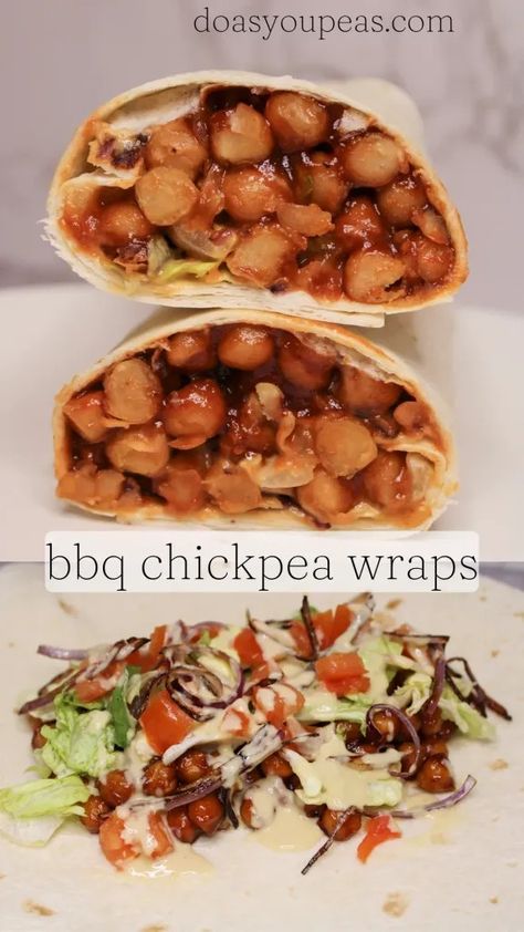 BBQ Chickpea Wrap - Do As You Peas Bbq Chickpea Wraps, Chick Pea Wraps Recipe, Wrap Recipes For Lunch, Chickpea Wrap, Bbq Chickpeas, Healthy Eggplant, Nourishing Meals, Veggie Tacos, Plantbased Recipes