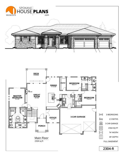 2304-R | Spokane House Plans 4 Bedroom House Plans South Africa, Free House Plans 4 Bedroom, Rancher House Plans, Parking Plan, Tuscan House Plans, House Plans South Africa, Dog House Plans, House Plans With Photos, Bungalow Floor Plans