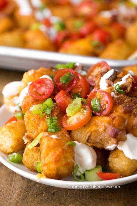 Tater Tot Nachos have crispy Tater Tots smothered in melted cheddar cheese and bacon. This snack takes just minutes to prep and is loved by absolutely everyone! Taco Time Mexi Fries Recipe, Mexi Fries, Tater Tot Taco, Healthy Tater Tots, Loaded Tater Tot, Tot Nachos, Tater Tot Nachos, Loaded Tater Tots, Taco Time