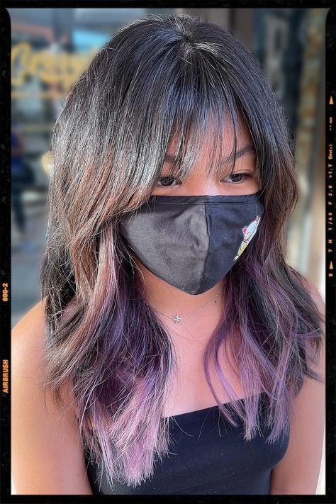 Deep Purple Peekaboo Hair, Purple Underneath Hair, Purple Peekaboo Hair, Under Hair Color, Hair Dyed Underneath, Purple Brown Hair, Purple Ombre Hair, Dyed Hair Purple, Dip Dye Hair