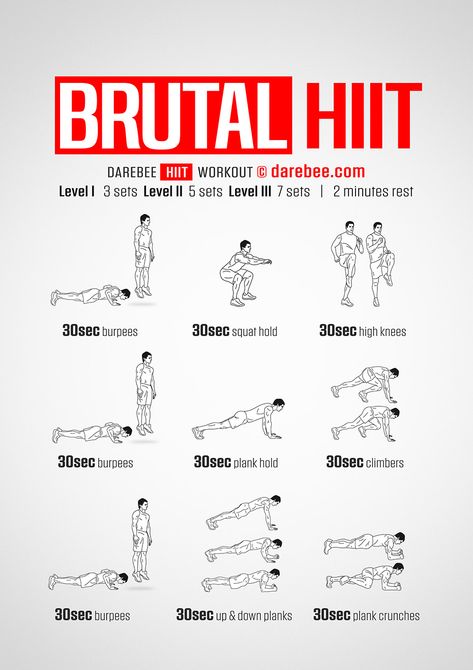 Brutal HIIT workout Hiit And Weights Workout Schedule, Body Weight Circuit Workout, Brutal Hiit Workout, Hit Circuit Workout, Hiit Workouts For Endomorphs, Hit Exercises Cardio, Circuit Training Workouts At Home, Body Weight Workouts Hitt, Hiit Back Workout