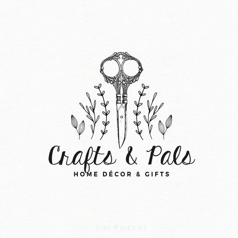 Craft Logo Design, Scissors Logo, Premade Logo, Small business Branding, Crafty Botanical Logo, editlogo #logomaker Craft Logo Design, Scissors Logo, Botanical Logo, Logo Online Shop, Logo Shapes, Craft Logo, Small Business Logo, Online Logo Design, Crochet Business