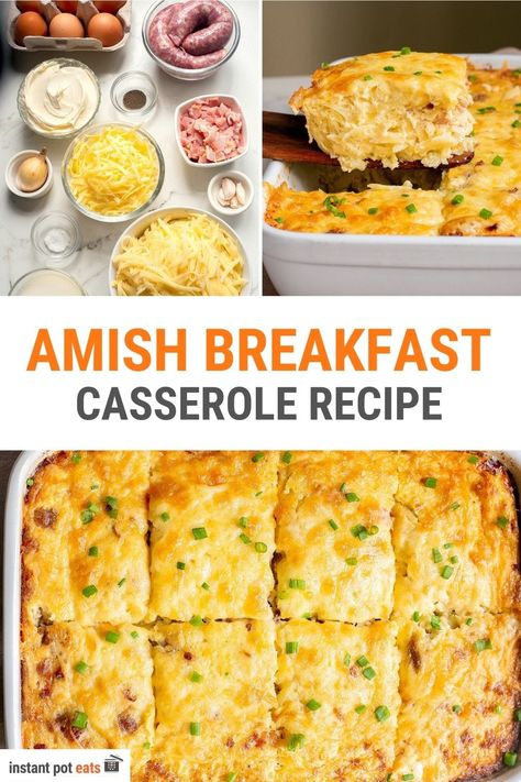 This Amish Breakfast Casserole is a homestyle dish that brings a delicious blend of potatoes, bacon, sausage and cheese to your breakfast table. This heartwarming and comforting casserole is an oven-baked recipe. Whether you're preparing a family breakfast or looking for a make-ahead dish for busy mornings, this breakfast potato casserole is a perfect choice. Amish Breakfast, Amish Breakfast Casserole, Cheesy Potato Bake, Breakfast Potato, Baked Recipe, Breakfast Potato Casserole, Potato Bake, Raw Potato, Cheesy Potato