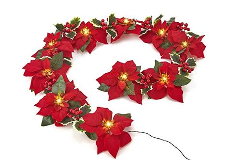 Poinsettia Garland, Outdoor Thanksgiving, Christmas Decorations Garland, Artificial Garland, Autumn Decorating, Xmas Tree Ornament, Fall Mantel Decorations, Holly Leaves, Christmas Poinsettia