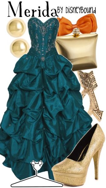 ♥ the turquoise and gold of this Merida from "Brave" Disneybound outfit!! It's perfect for any formal occasion when you want to stand out and be brave. ♥ Disney Prom, Disneybound Outfits, Disney Themed Outfits, Disney Inspired Fashion, Character Inspired Outfits, Disney Bound Outfits, Disney Inspired Outfits, Fandom Fashion, Fandom Outfits