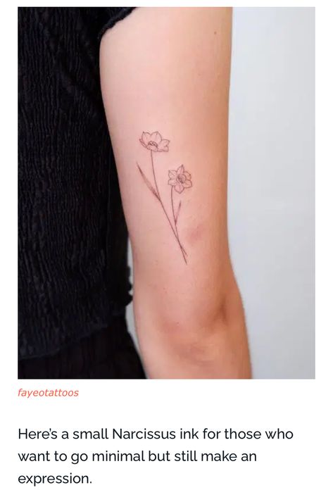 Fine Line Narcissus Tattoo, Dainty Daffodil Tattoo, Narcissus Tattoo, Daffodil Tattoo, Fine Line, Daffodils, Tattoos, Quick Saves