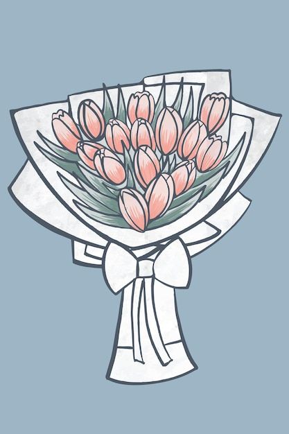 Peach tulips flower bouquet handdrawn il... | Premium Vector #Freepik #vector #illustration-background #background-wallpaper #wallpaper-design #illustrations Tulip Bouquet Sketch, Tulip Bouquet Illustration, Cute Bouquet Drawing, Tulip Drawing Bouquet, Bouquet Of Flower Drawing, Cute Flower Bouquet Drawing, How To Draw Flower Bouquet, Flower Boquettes Drawings, Draw Flower Bouquet