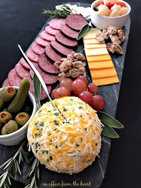 Summer Sausage Cheese Ball Cheeseball Platter Ideas, Cheese Ball Platter Ideas, Summer Sausage Charcuterie Board, Sausage And Cheese Tray, Ball Cheese, Cheese Ball Dip, Sausage Cheese Balls, Avocado Shrimp, Sausage Appetizers