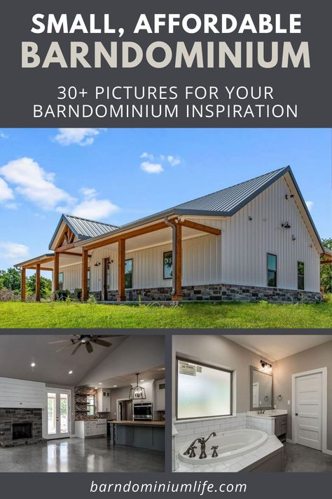 This affordable Barndominium in Cottondale, Texas packs a whole lot into a small area compared to other Barndominiums including 4 bedrooms and 2 baths. Take a look at these 31 photos to get Barndominium ideas for your future Barndominium home plans. #barndo #barndominiumideas Affordable Barndominium, Metal Building House Plans, Metal House Plans, Steel Building Homes, Barn Homes Floor Plans, Metal Building Home, Barn House Design, Barndominium Plans, Shop Barndominium