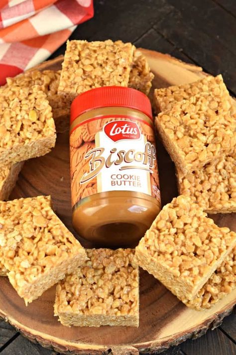 EASY Biscoff Rice Krispies Treats Recipe {nut free} | Rice krispy treats recipe, Biscoff recipes, Krispie treats recipe Biscoff Rice Krispie Treats, Bischoff Recipes, Biscoff Slice, Easy Treat Recipes, Rice Krispies Treats Recipe, Rice Krispie Bars, Slice Recipes, Biscoff Recipes, Biscoff Cheesecake