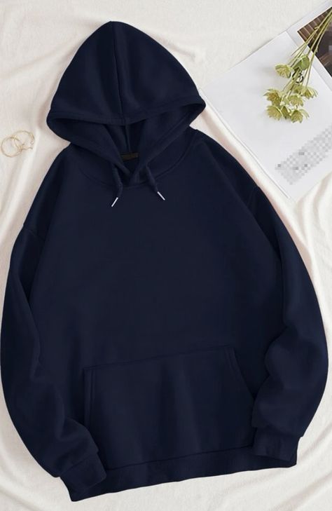 Blue Hoodie Outfit, Hoddies Outfits, Dark Blue Sweatshirt, Navy Blue Hoodie, Plain Hoodies, Thermal Hoodie, Cute Shirt Designs, Navy Hoodie, Women Sweatshirts