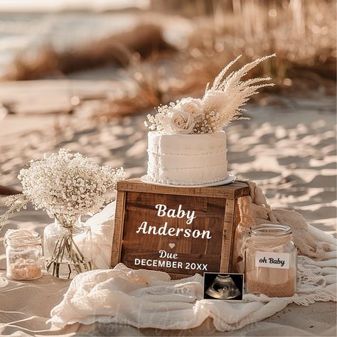 Cake Pregnancy Announcement, Beach Gender Reveal, Neutral Gender Reveal, Beach Cake, Beach Cakes, Baby Due, Announcement Ideas, Templates Downloads, Template Download