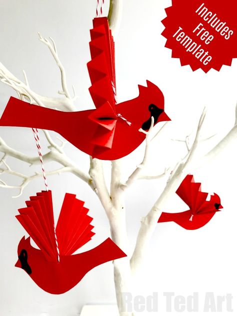 Cardinal Template, Bird Crafts Preschool, Christmas Papercrafts, Bird Paper Craft, Classroom Designs, Red Ted Art, Bird Template, Christmas Creative, Winter Ornaments