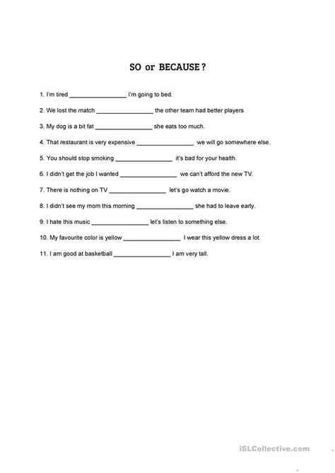 so or because - English ESL Worksheets So Because Worksheet, Teaching Adjectives, English Adjectives, Vocabulary Practice, Grammar Worksheets, Teaching Jobs, Esl Worksheets, Listening Skills, Stop It