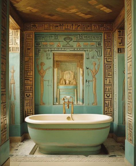 Egyptian styled bathroom interior design Egyptian Wall Art, Styled Bathroom, Egyptian Home Decor, Ancient Egyptian Architecture, Interior Design History, Hotels In Paris, Egyptian Design, Interior Design Courses, Architectural Design House Plans