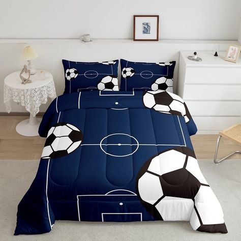 PRICES MAY VARY. Unique Designs: Designed by professionals and various styles; whether you're looking for sleek minimalistic geometric shapes, modern gamer video game, or animal inspired designs, you will find a unique bedding set in our store Size: Twin includes 1 comforter 68"x90" and 1 Pillowcase 20"x30"; full includes 1 comforter 79"x90" and 2 pillowcases 20"x30"; queen includes 1 comforter 90"x90" and 2 pillowcases 20"x30"; king includes 1 comforter 104"x90" and 2 pillowcases 20"x36" Materi Football Court, Soccer Ball Pattern, Set Room, Ball Pattern, Pattern Comforter, Kids Soccer, Quilt Set, Sports Theme, Comforter Set