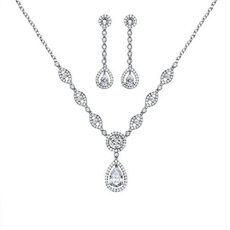 GULICX AAA Cubic Zirconia CZ Women's Jewelry Set Wedding Necklace Earrings Set Silver Tone Diamond Pendant And Earrings, Crystal Jewelry Sets, Swarovski Crystal Jewelry, Prom Jewelry, Women's Jewelry Sets, Silver Jewellery Sets, Earrings Pendant, Emerald Jewelry, Party Jewelry