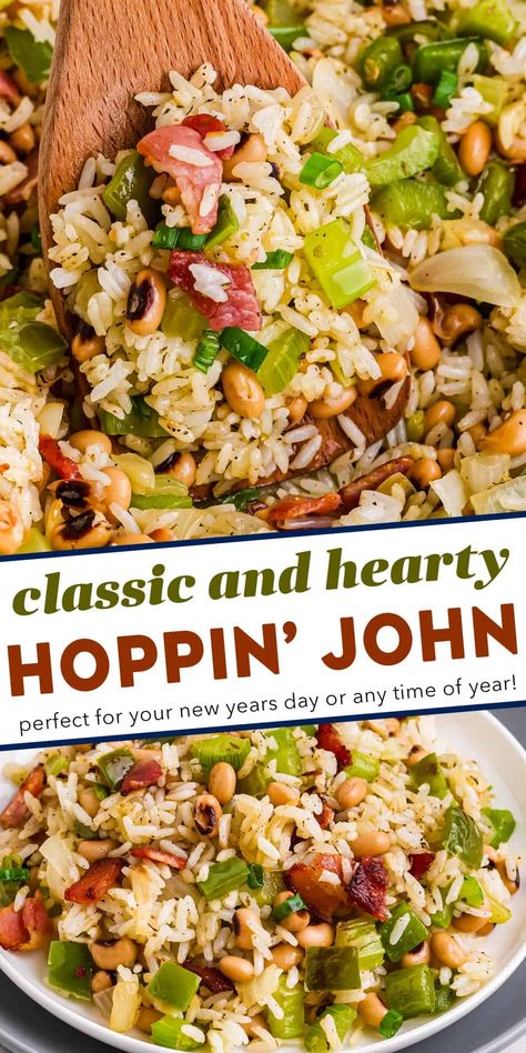 Hoppin John Recipe, One Pot Rice Meals, Traditional Holiday Recipes, The Chunky Chef, Farm Recipes, Chunky Chef, Hoppin John, Southern Comfort Food, Side Dishes For Chicken