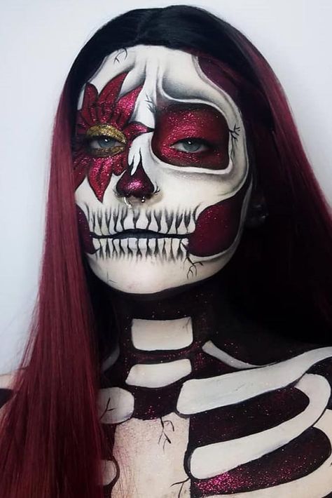 Floral Skeleton Makeup Idea #floralart #glitter ★ Easy neon skeleton makeup pretty women can inspire from and use for Halloween. #skeletonmakeup #skeleton #makeupideas #makeup Cool Skeleton Makeup, Skeleton Makeup Ideas, Halloween Skeleton Makeup, Fantasy Make-up, Halloween Make-up Looks, Floral Skeleton, Dead Makeup, Cool Skeleton, Skeleton Makeup