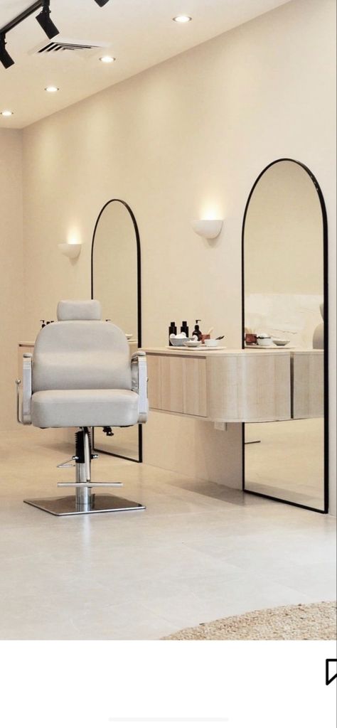 Brow Artist Aesthetic Room, Beauty Salon Minimal Interior Design, Makeup Station In Salon, Brow Bar Aesthetic, Makeup Studio Minimalist, Brow Salon Aesthetic, Salon Facade Design, Beige Salon Aesthetic, Makeup Shop Interior