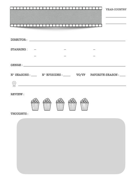 Tv Show Review Template, Movie Review Template Aesthetic, Movie Journal Template, Movie Review Template, Bullet Journal Review, Tv Series Tracker, 2025 Journal, Enchanted Movie, Movie Tracker