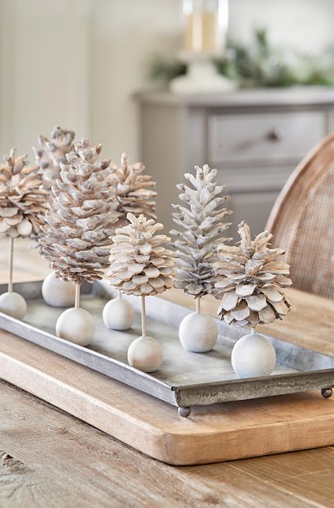 Pinecone Forest Farmhouse Christmas Crafts, Pinecone Trees, Gorgeous Farmhouse, Coffee Table Centerpieces, Christmas Centerpieces Diy, Christmas Crafts To Make, Winter Table, Holiday Centerpieces, Gorgeous Christmas