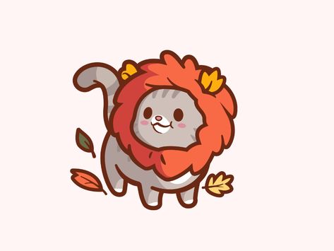 Autumn Lion Cute Lion Drawing, Drawing Chibi, Lion Illustration, Lion Drawing, Kawaii Illustration, Lion Design, Cute Lion, Cute Animals Images, Lion Art