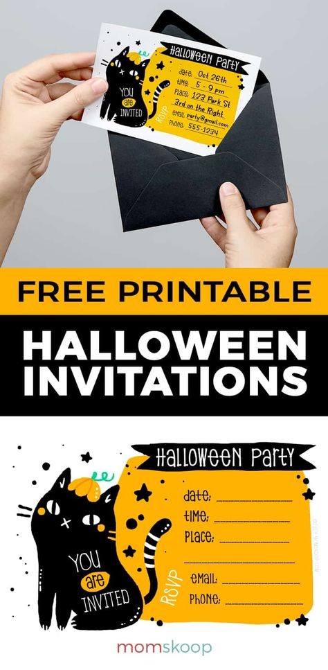 Black Cat Invitations, Free Halloween Invitations, Black Cat Printable, Cat Birthday Party Invitations, Kids Halloween Party Invitations, Printable Halloween Invitations, Invitations Halloween, Cat Invitations, Free Printable Halloween