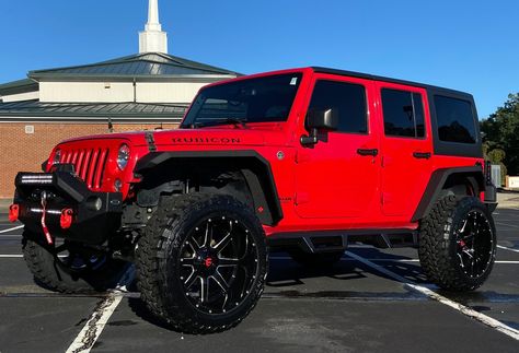 Red Jeep Wrangler Unlimited, Cool Jeeps Wrangler, Jeep Wheels And Tires, Black Jeep Wrangler Unlimited, Jeep Tires, Jeep Wrangler Tires, Jeep Driving, Red Jeep Wrangler, Black Jeeps