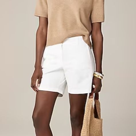 J. Crew 7" Stretch Chino Shorts White Size 6 Nwt Condition: New With Tags, Never Worn Item H5809. Closet News Flash: Our Classic Chino Shorts Just Got Better. We Added A Hint Of Stretch (Translation: Super-Comfortable And Easy To Move In) And Updated The Silhouette With A Higher Rise And Tailored Fit. So Go Ahead, Take All Your Warm-Weather Outfits To The Next Level. Zip Fly. 97% Cotton/3% Elastane. Flat Measurements (Approx.): Waist: 16“ Rise: 9.5”” Inseam: 7“ Weather Outfits, News Flash, Warm Weather Outfits, Stretch Chinos, Shorts White, J Crew Shorts, Go Ahead, Move In, Chino Shorts