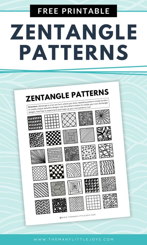 Zentangle for kids: easy & fun exploratory art (with FREE printable patterns to get you started!) - The Many Little Joys Zentangle Starter Pages Free, Zentangle Blank Template Free Printable, Zentangle Printables Free, Free Zentangle Patterns Printables, Zentangle Easy Patterns, Zen Art Patterns, Printable Zentangle Patterns Free, Zentangle Worksheets Free Printable, Free Zentangle Printables