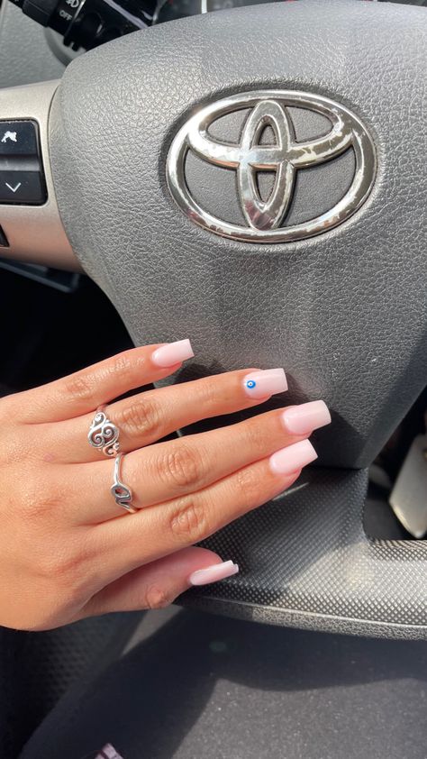 Ombre Evil Eye Nails, Short Nails Evil Eye Design, Holiday Nails Summer Pink, Professional Acrylic Nails For Work, Square Nails Evil Eye, Evil Eye French Nails, Matte Nails White, Nail Ideas For Work, Acrylic Nails Evil Eye