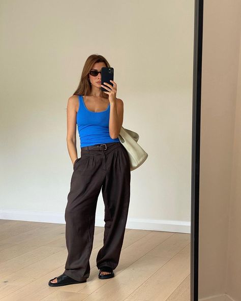 Back to it in these @ymclondon linen trousers I have reached for all summer. | Instagram Japan Outfits, Pool Blue, Silk Knit, Knit Tank Top, Linen Trousers, Knit Tank, Knitted Tank Top, Knit Tanks, Spring Summer Fashion