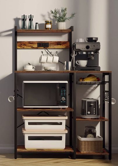 Coffee Bar On Bakers Rack, Kitchen Storage Stand, Power Cut, Baker's Rack, Microwave Stand, Kitchen Paper Towel, Kitchen Storage Shelves, Bakers Rack, Casa Country